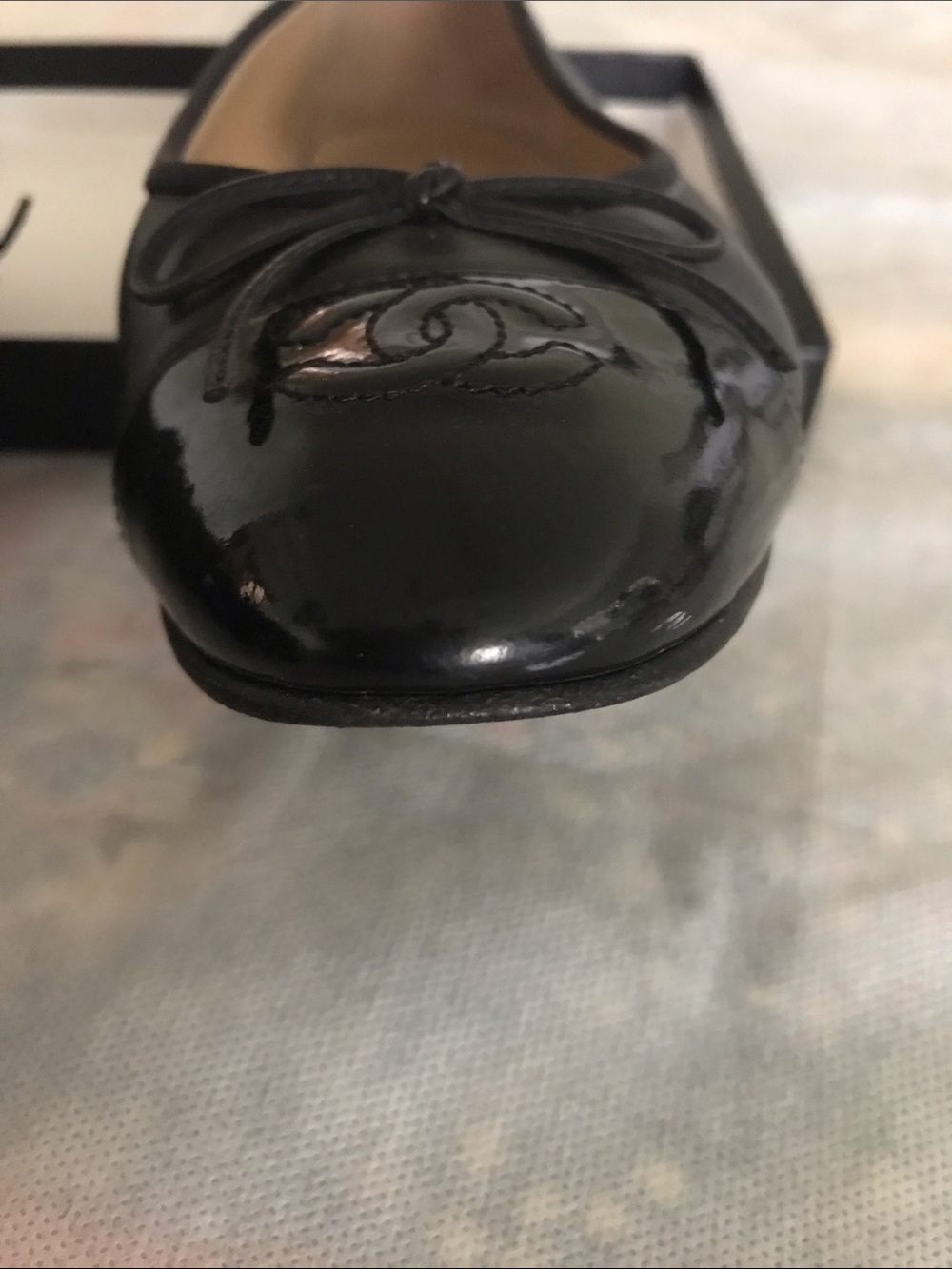Chanel Black Leather w patent leather toe Ballet Flats size 38 EUC - Picture 12 of 13